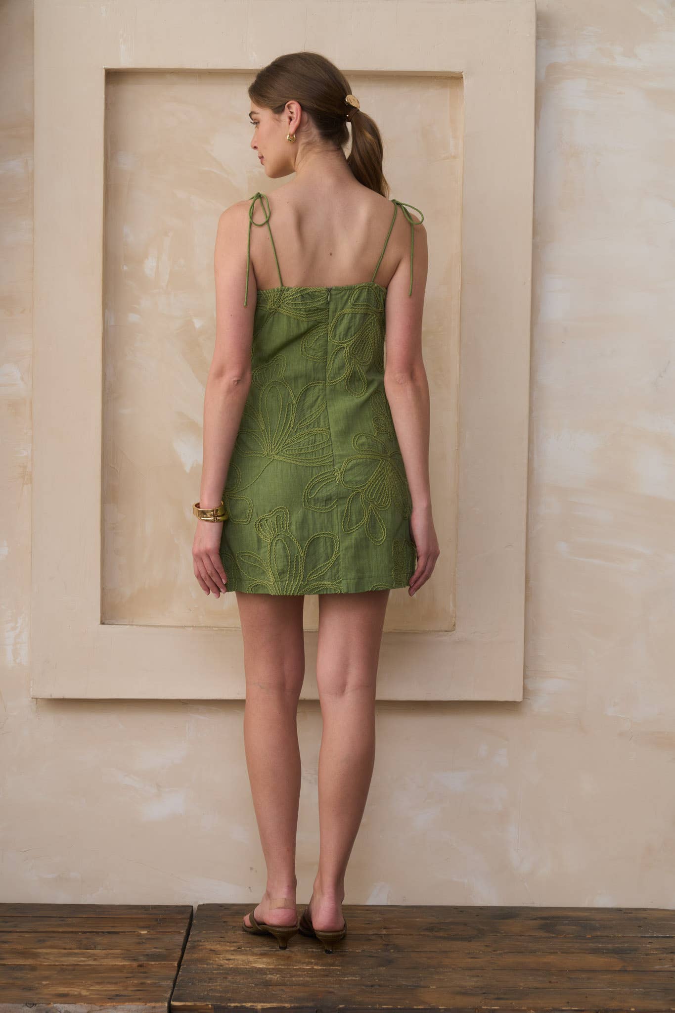 EMBROIDERED SPAGHETTI TIE STRAP CAMI MINI DRESS