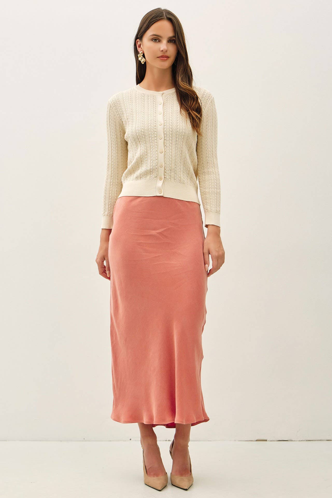 POINTELLE 3/4 SLEEVE CARDIGAN