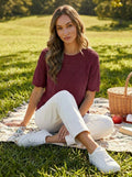 Textured Crochet Casual Knitted Sweater - Burgundy