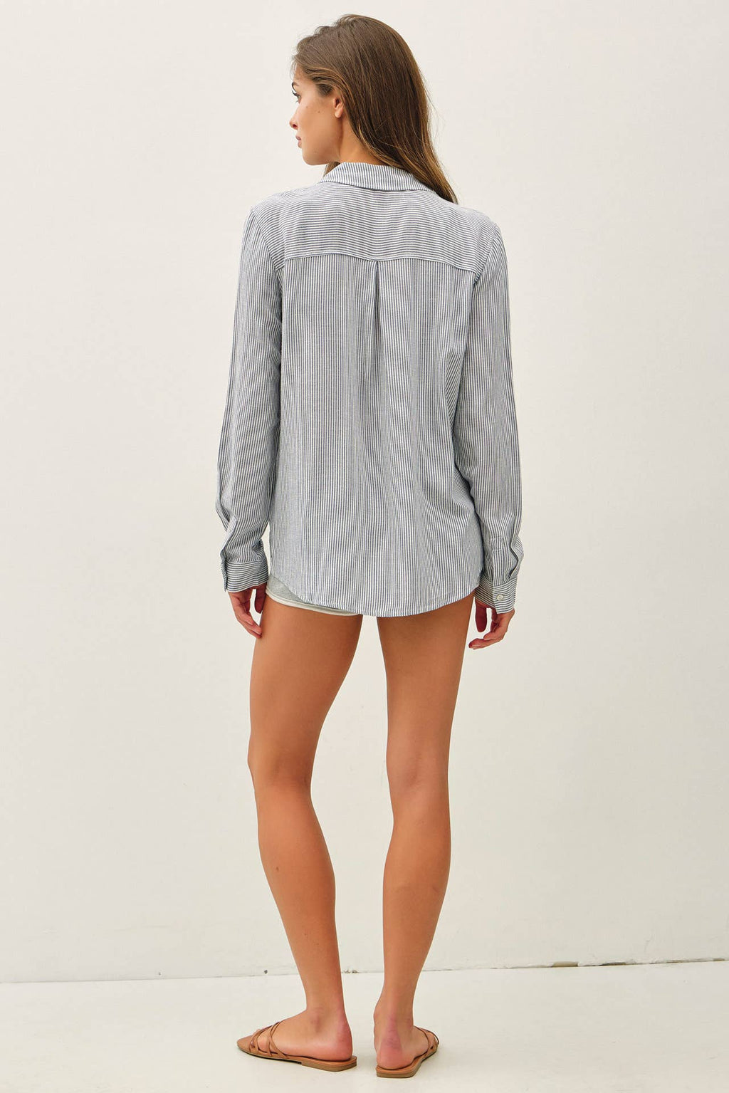 Linen Blend Stripe Button Down Shirt