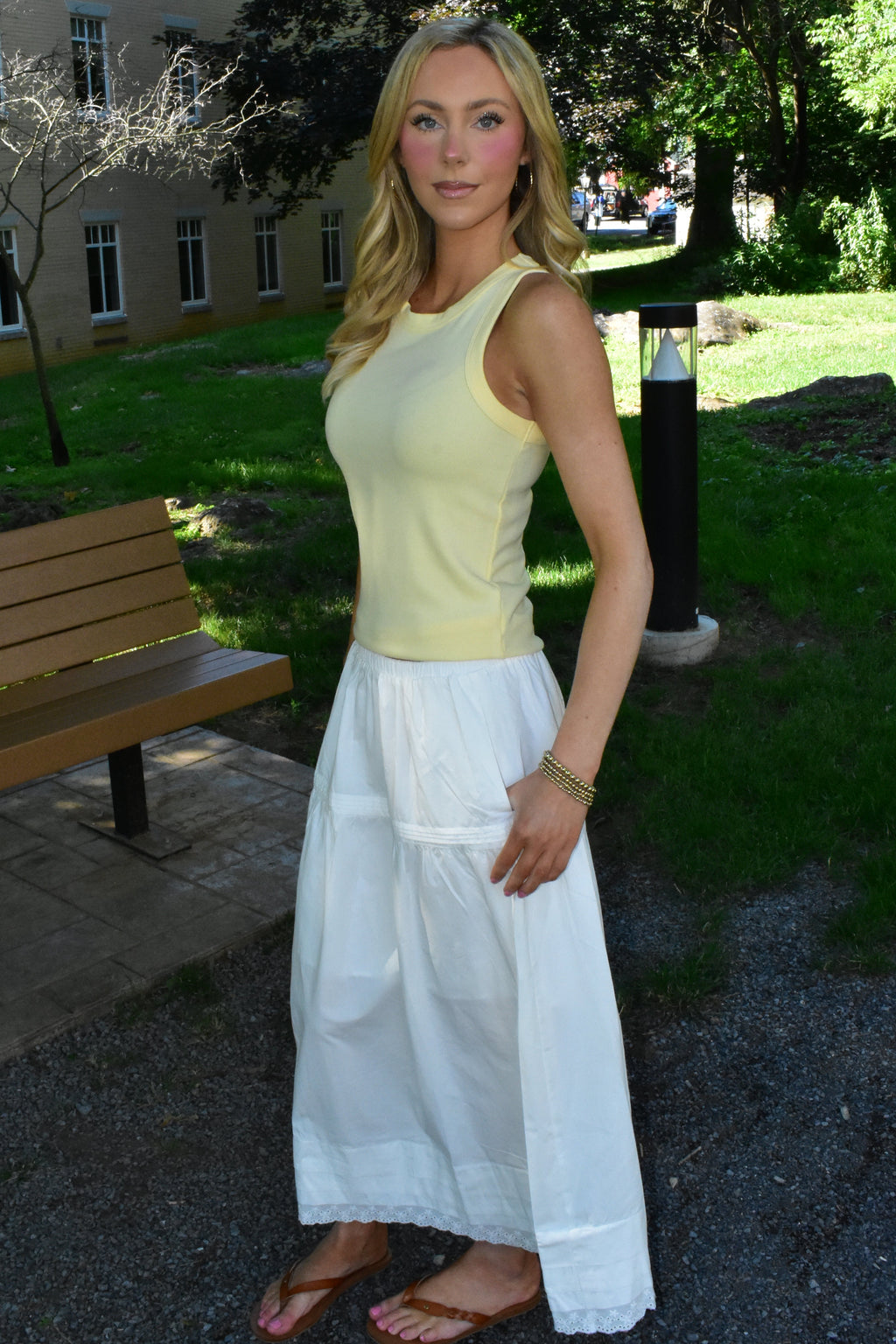 Cotton Trim Hem Midi Skirt