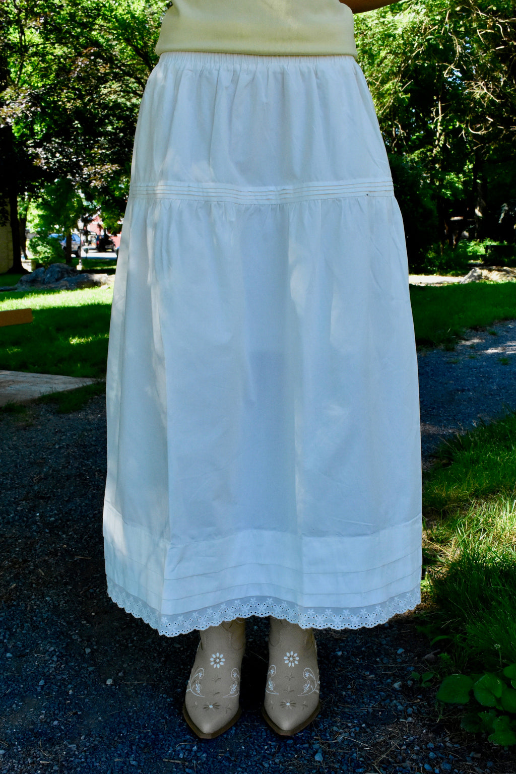 Cotton Trim Hem Midi Skirt