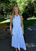 Blue & White Striped Halter Maxi Dress