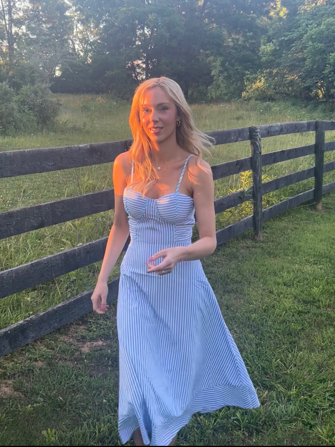Blue & White Stripe Midi Dress