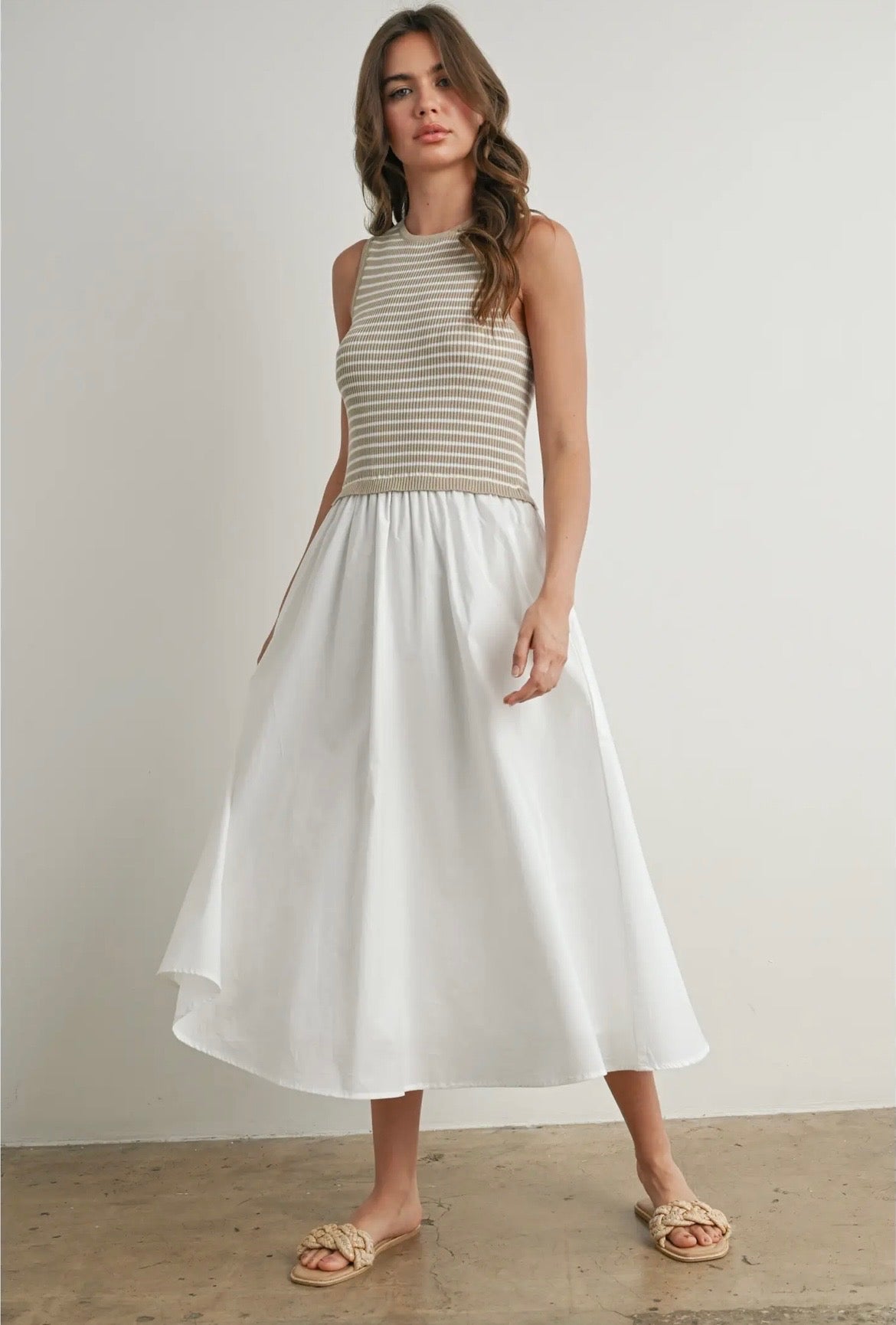 Striped Sleeveless Maxi Dress with Pockets