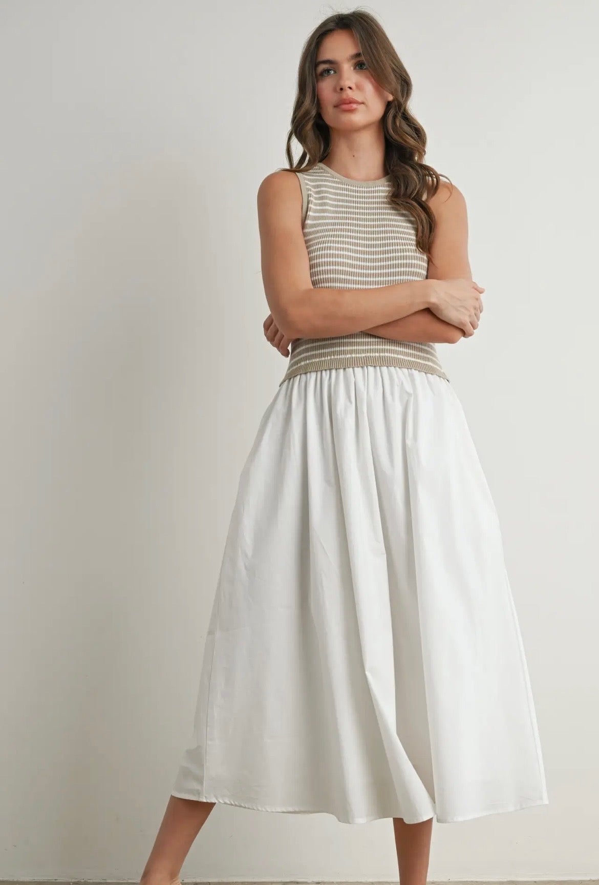 Striped Sleeveless Maxi Dress with Pockets