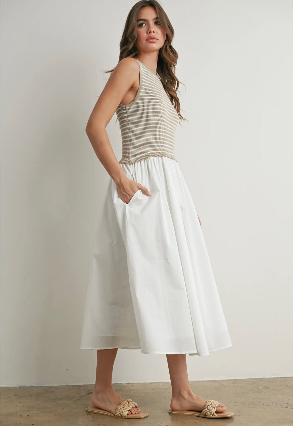 Striped Sleeveless Maxi Dress with Pockets