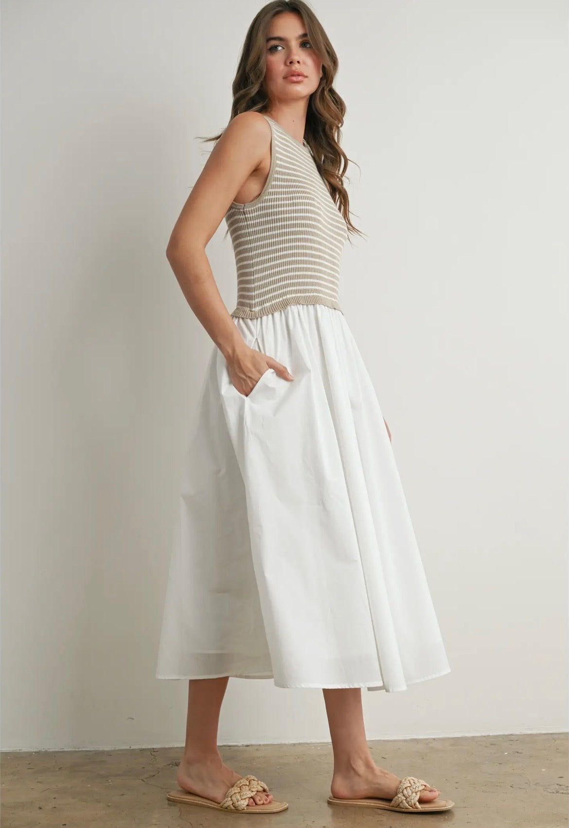 Striped Sleeveless Maxi Dress with Pockets