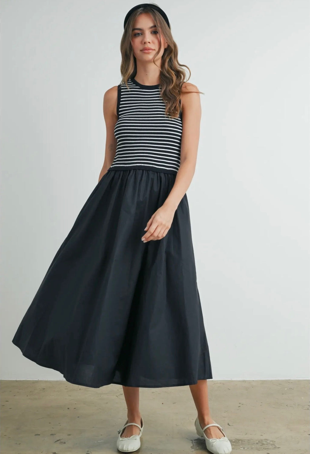 Striped Sleeveless Maxi Dress with Pockets