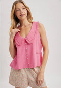 Ruffle Collared Button-Up Tank Blouse