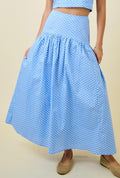 Blue & White Polka Dot Curved Maxi Skirt (Preorder 7/16)