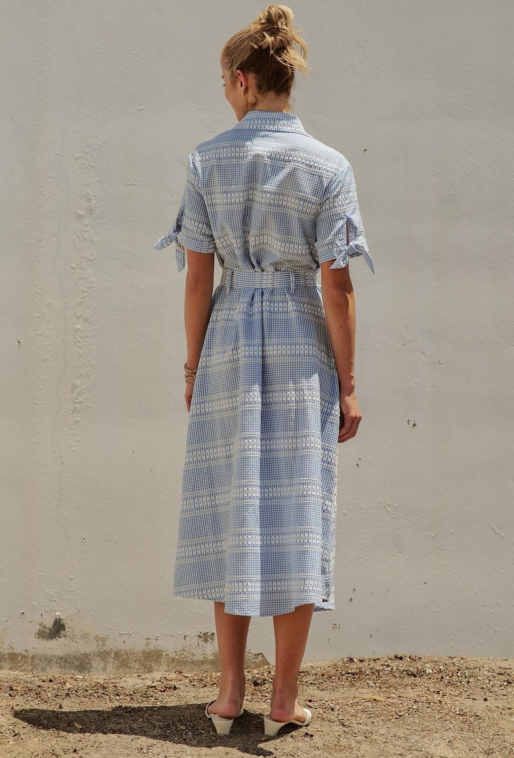 Blue Gingham Cotton Eyelet Embroidered Dress (PREORDER Ships 7/19)
