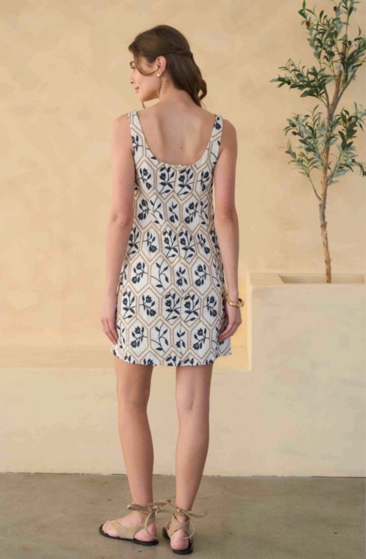 Floral Tile Embroidered Mini Dress