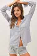 Linen Blend Stripe Button Down Shirt