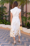 Floral Cut-Out Embroidery Twill Midi Shirt Dress