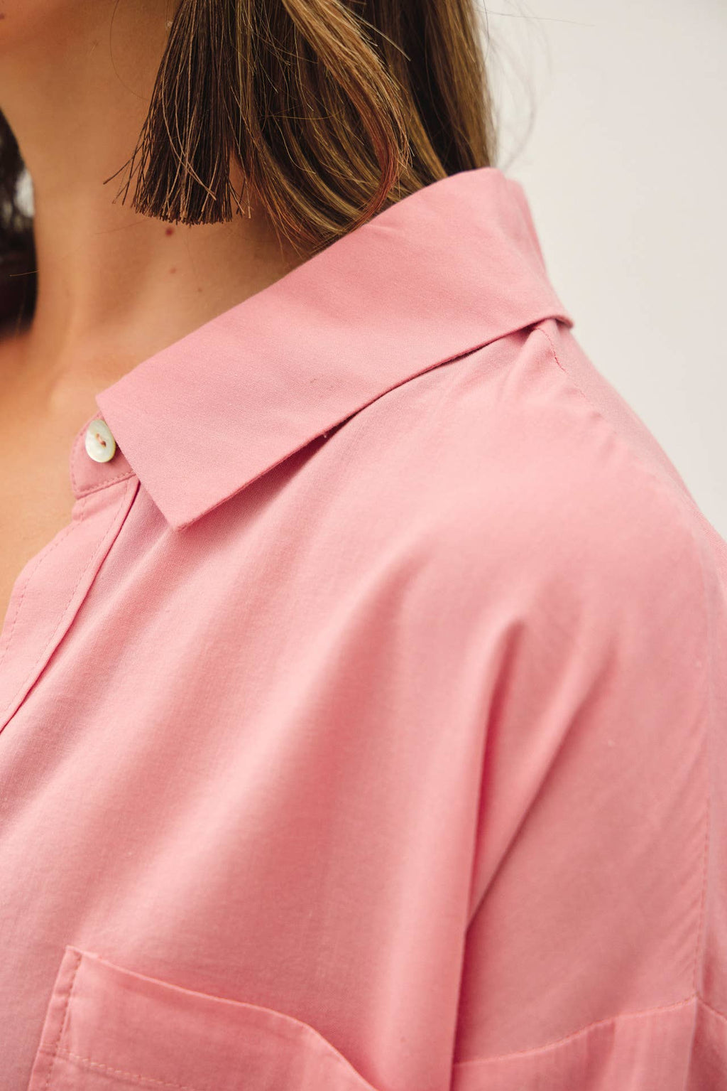 Cotton Blend Button Up Shirt - White/Rose