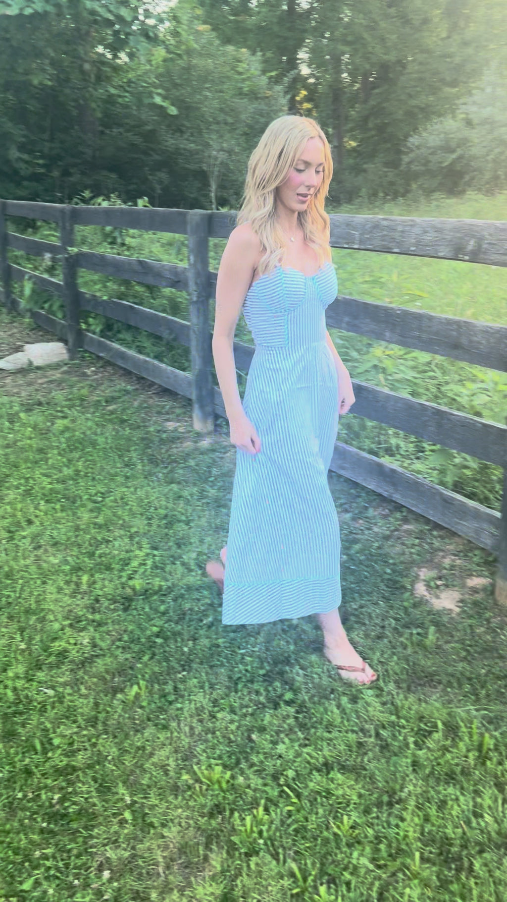 Blue & White Stripe Midi Dress